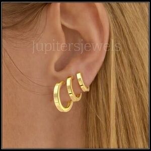 New Gold Steel 3 Set Graduated Sizes Hoop Earrings